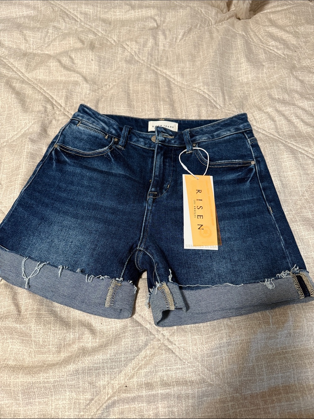 Risen Brand Dark Blue Denim Roll-Cuff Shorts Size Small